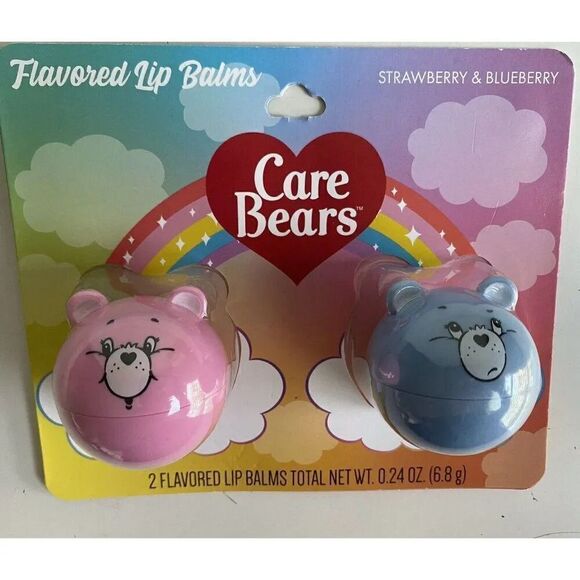 Set Of 2 Care Bears Flavored Lip Balms Strawberry & Blueberry Pink Blue NEW - Picture 1 of 9